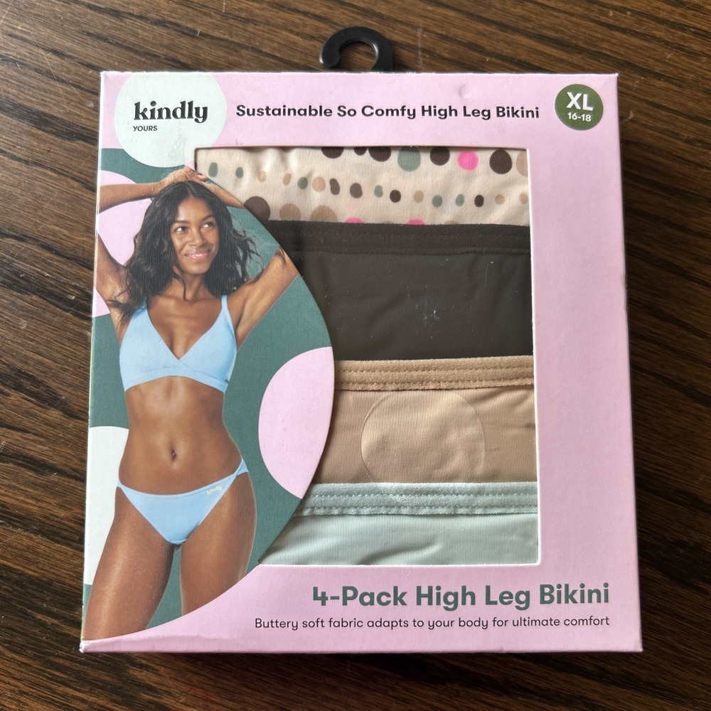Kindly Yours Womens XLarge High Leg 4-PACK So Comfy Bikini Panties Polka Dot